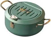 Hohopeti Compact Nonstick Frying Pot with Thermometer and Drainer Rack Mini Carbon Steel Deep Fryer for Saving Cooking