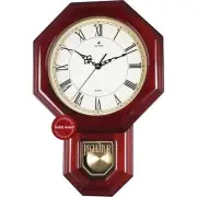 Traditional Schoolhouse Solid Wood Roman Pendulum Wall Clock Chimes Hourly wi...
