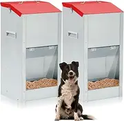 2 Pcs Large Automatic Dog Feeders with Handle Acrylic Panel Galvanized Gravity Feeder Outdoor Hanging for Doggie Breed Dog Food Dispenser Container (25 Lbs)