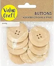 Value Craft Round Natural Wood Buttons 8 Pieces, 4 cm Size