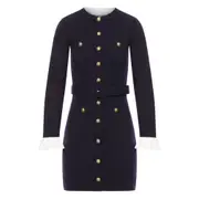 [Self-portrait] Self-portrait Ribbed Button-front Dress XS BLUE