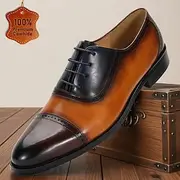 Men's Dress Shoes Walking Leather Italian Full-Grain Cowhide Slip Resistant Lace-up Yellow-Brown
