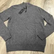 Christian Lacroix 100% 2-Ply Cashmere Quarter Zip Pullover Gray Men's Small NWT