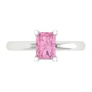 1 Emerald Cut Pink Stone Bridal Designer Promise engagement Ring 14k White Gold