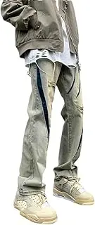 [Generic] Men Baggy Straight Full Length Patchwork Washed Trousers Jeans Patchwork Hole Denim Trousers