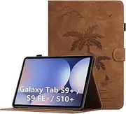 Oduio Case for Samsung Galaxy Tab S9 Plus 2023 / S9+ / S9 FE Plus 12.4 Inch Premium PU Leather Multi-Angle Folio Protective Case with Card Slot and Auto Sleep/Wake Function, Brown