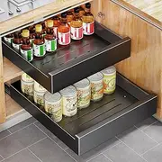 Kitstorack Pull Out Cabinet Organizer Fixed With Adhesive Nano Film,Heavy Duty Storage and Organization Slide Pantry Shelves Sliding Drawer Shelf for Kitchen,Living Room,17.75''Dx9.81''Wx4.7''H black
