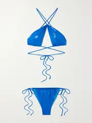 [The Attico] The Attico - Tie-detailed Metallic Bikini - Blue - large large Blue
