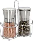 Premium Stainless Steel Salt and Pepper Grinder Set - Short Glass Shaker, Pepper