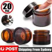 20x Amber Glass Cosmetic Jars Black Lid Creams Cosmetics Containers Spices 30g