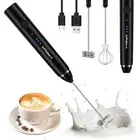 Milk Frother Wand Handheld Rechargeable Electric Whisk with 2 Heads Coffee Dr...