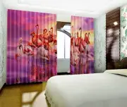 3D Pink Flamingo 5 Blockout Photo Curtain Print Curtains Drapes Fabric Window AU