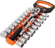 101815 22-Piece 1/2-Inch Drive Standard Socket and Ratchet Set, Metric and SAE (