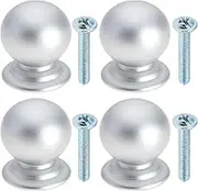 VGOL 4pcs Solid Cabinet Door Handle Solid Ball Handle Round Knob Handle Solid Pull Handle Accessories for Door Furniture Cabinets Drawers Doors, Silver