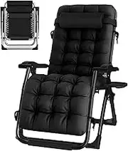 Zero Gravity Lounge Chair, Oversized Zero Gravity Chair, Lawn Recliner, Reclining Patio Lounger Chair, Folding Portable Chaise Supports Over 440lbs/200kg Lounge Chair (Color : Black Pads, Size : Bla