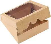 ONE MORE 9inch Brown Bakery Pie Boxes,Large Kraft Cookie Boxes with PVC Window Natural Disposable box 9x9x2.5inch,12 of Pack