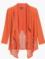 Chico’s Travelers Perforated Jacket Womens 1 Siesta Orange Drape 3/4 Sleeve NWT