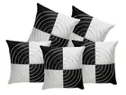 Decor India Round Strip Polyester Cushion Cover (16X16 Inches, Black and White)