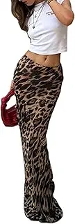 [XPONNI] Leopard Print Maxi Skirt Floor Length Skirt Cute Satin Y2k Maxi Summer Skirts Long Skirts for Women Trendy