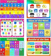 OBUSATT Educational Preschool Placemats for Kids Set of 6 Reusable Plastic Toddler Placemat Non Slip Washable Children Montessori Eat Table Mat Nursery Homeschool Kindergarten Classroom Dining