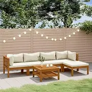 6 Piece Garden Lounge Set with Cream Cushion Solid Acacia Wood, Garden Furniture Sets