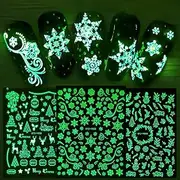 9 Sheets Christmas Glow in The Dark Nail Art Stickers Decals Self-Adhesive Pegatinas Uñas Navidad Winter Holiday Xmas Snowflake Nail Supplies Nail Art Design Decoration Accessories