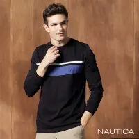 在飛比找Yahoo奇摩購物中心優惠-NAUTICA男裝 跳色條紋百搭長袖T恤-黑