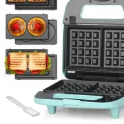 Lightweight Aqua Mini Waffle Maker with Removable Plates & Easy-Clean Features