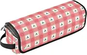 [sanluoli] 2-in-1 Curling Iron Travel Case with Removable Heat Resistant Mat Waterproof Portable Open Flat Travel Bag Holly Berries Christmas Red Plaid Travel Bag for Women