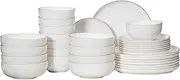 [Dinewares] Perlaceo Luxurious Collection of White with Gold Rim Bone China Dinnerware Set-Lightweight and Durable-Service for 4 or 8, Including Dinner, Salad Plates, and Cereal or Soup Bowls, 32-Piece