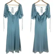 ASOS Design NWT Bias Cut Midi Tea Dress In Jacquard Spot Chiffon Blue Size 10