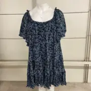 ANTHROPOLOGIE Keyhole Swing Tunic Dress Women's Plus Size 3X Navy Floral