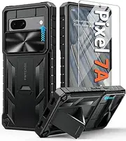 [FNTCASE] for Google Pixel 7A Case: Military Grade Drop Proof Protection Cell Phone Cover with Kickstand | Rugged Shockproof Protective Bumper Textured Rubber | Heavy Duty Protector Black