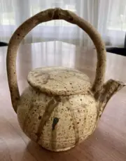 Studio Art Pottery Teapot Signed Handcrafted w/ Lid and Unique Handle