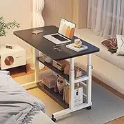 Computer Desk Mobile, Portable Office Desk with Movable Wheels, Height Adjustable Study Desk,Computer Desk, Table for Couch Bedrooms Mobile Rolling Portable Student Desk 80x40x60-90cm (Black)