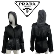 NWT $4,435 Prada Women's Nylon Fox Hair Jacket Size: IT 40 (US 4)