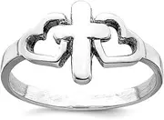 [JewelryWeb] 925 Sterling Silver Rhodium Plated Love Hearts and Religious Faith Cross Ring Statement-Ring for Women