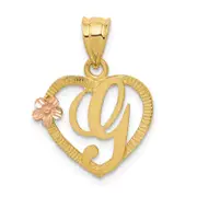 14K Two-Tone Heart Letter G Initial Pendant