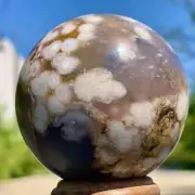 227G Natural Sakura Flower Agate QUARTZ Sphere Crystal Ball Reiki Healing