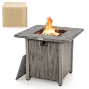 Costway Fire Pit Table 28"W Waterproof w/ Steel Frame+Cover Rectangle Propane