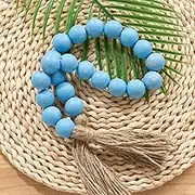 OMISHE Large Wood Bead Garland with Tassels 35.5 Inches, Boho Decorative Beads, Farmhouse Beads Garland for Home Tiered Tray Decor, Rustic Blue