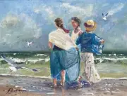 Seascape figure painting Beach summer Gary Yeomans Original