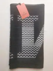 MISSONI Unisex Sciarpa All Wool Zig Zag Spellout 40 X 180 cms Scarf BNWT Black