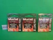 Mustad Long Point Wide Gape Power Barbless Hooks, Size 24 #LP220, 30 Hooks (New)
