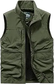 [AKTQL88] Men's Gilet Multi-Pocket Sleeveless Jacket Outdoor Casual Fishing Vest Breathable Photography Travel Vest