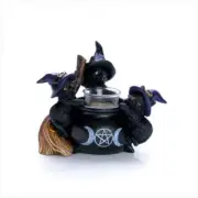 Black Cat Cauldron Tealight Holder : NEW