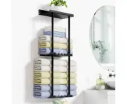 Towel Rack, Towel Rack Wall Mounted Towel Storage Racks for Bathroom with Shelf & 6 Hooks, Wall Mounted Towel Shelves for Bathroom Organizer