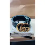 <保證真品> GUCCI 雙G LOGO 復古仿舊金皮帶 85CM 寬3.4CM