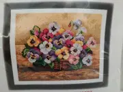 Beautiful Duftin Painted Canvas for Needlepoint Kit ~ Pansies in Basket ~ NIP