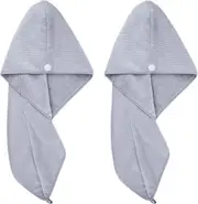 Hair Turban Wrap Drying Towel, 30 x 71 cm, 2 Pack (Gray)